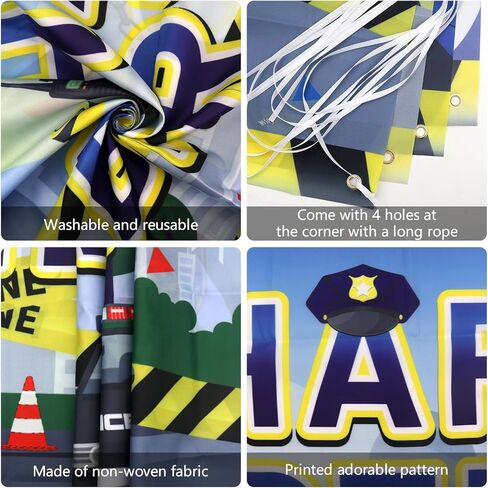 KEFAN Police Birthday Party Decorations, Police Theme Party Tableware Supplies including HAPPY BIRTHDAY Backdrop, Plates, Cups, Napkins, Tablecloth, Balloons for Kids Birthday Party - Serves 20 (C) in Kuwait