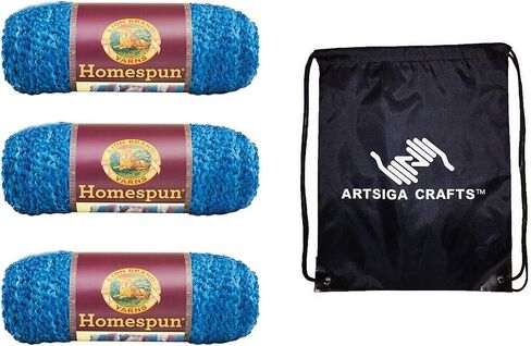 Lion Brand Homespun Hepplewhite 790-300 (3-Skeins - Same Dye Lot) Chunky Bulky #5 Acrylic Yarn for Crocheting and Knitting - Bundle with 1 Artsiga Crafts Project Bag in Saudi Arabia