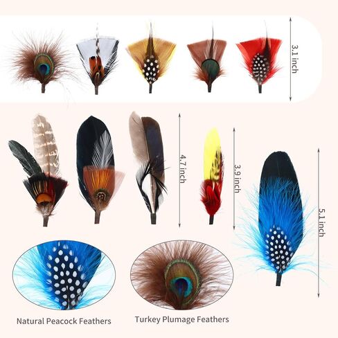 Hat Feathers,10 Styles Assorted Natural Feathers Accessories for Fedora,Western Cowboy,Open Road,Borges, Scott, Oktoberfest, Trilby Hats in Saudi Arabia