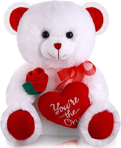 Plush Stuffed Animals 10 Inch Cute Soft Plush Toy Plush Animals Holding Red Heart for Mother's Day Valentine's Day, Wedding, Anniversary, Birthday Present (White Bear) in Saudi Arabia