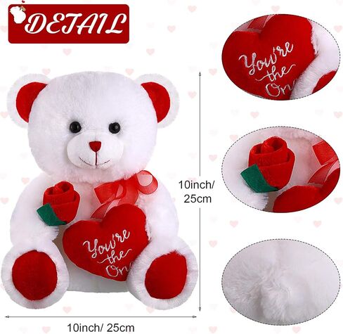 Plush Stuffed Animals 10 Inch Cute Soft Plush Toy Plush Animals Holding Red Heart for Mother's Day Valentine's Day, Wedding, Anniversary, Birthday Present (White Bear) in Saudi Arabia