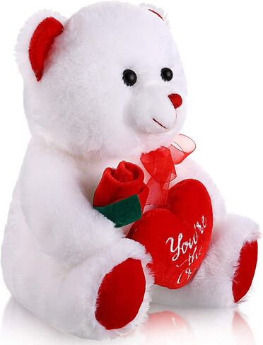 Plush Stuffed Animals 10 Inch Cute Soft Plush Toy Plush Animals Holding Red Heart for Mother's Day Valentine's Day, Wedding, Anniversary, Birthday Present (White Bear) in Saudi Arabia