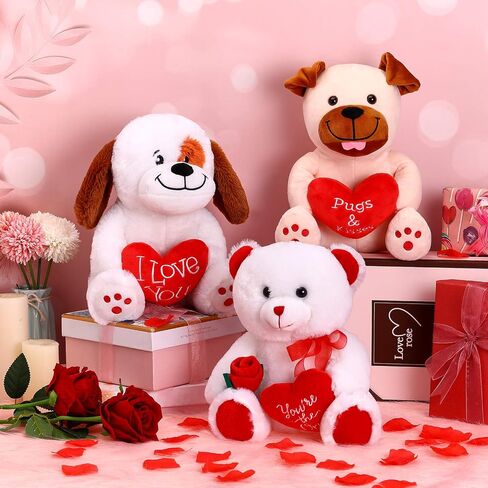 Plush Stuffed Animals 10 Inch Cute Soft Plush Toy Plush Animals Holding Red Heart for Mother's Day Valentine's Day, Wedding, Anniversary, Birthday Present (White Bear) in Saudi Arabia