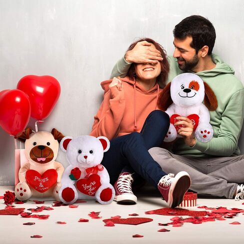 Plush Stuffed Animals 10 Inch Cute Soft Plush Toy Plush Animals Holding Red Heart for Mother's Day Valentine's Day, Wedding, Anniversary, Birthday Present (White Bear) in Saudi Arabia