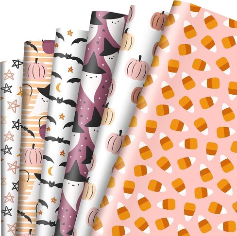 AnyDesign 12 Sheet Boho Halloween Wrapping Paper 6 Design Ghost Pink Pumpkin Bat Gift Wrap Paper Bulk Folded Flat Art Paper for Halloween Birthday Party Baby Shower DIY Gift Wrapping, 19.7x27.6 Inch in Saudi Arabia