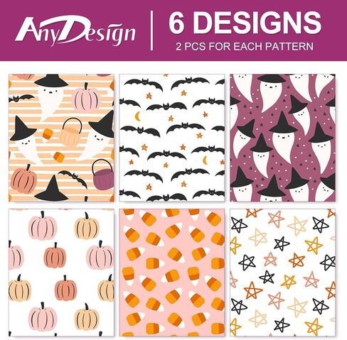 AnyDesign 12 Sheet Boho Halloween Wrapping Paper 6 Design Ghost Pink Pumpkin Bat Gift Wrap Paper Bulk Folded Flat Art Paper for Halloween Birthday Party Baby Shower DIY Gift Wrapping, 19.7x27.6 Inch in Saudi Arabia