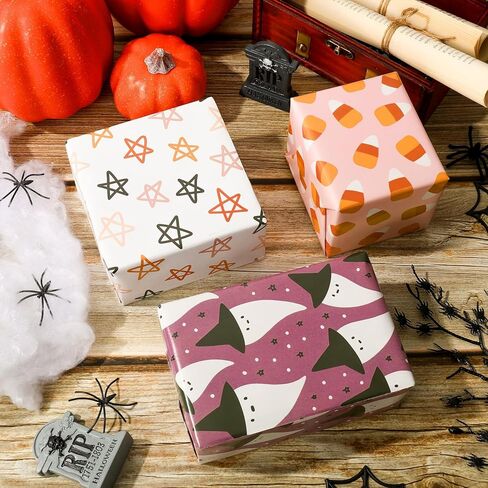 AnyDesign 12 Sheet Boho Halloween Wrapping Paper 6 Design Ghost Pink Pumpkin Bat Gift Wrap Paper Bulk Folded Flat Art Paper for Halloween Birthday Party Baby Shower DIY Gift Wrapping, 19.7x27.6 Inch in Saudi Arabia