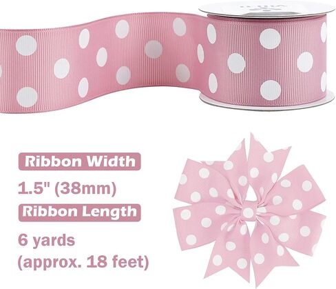 MEEDEE Hot Pink and White Polka Dot Ribbon Grosgrain Ribbon for Gift Wrapping 1-1/2 inch x 6 Yards Baby Ribbon for Crafts Baby Shower Gifts Wrapping Wreaths Bouquet Party Home Decoration in Saudi Arabia