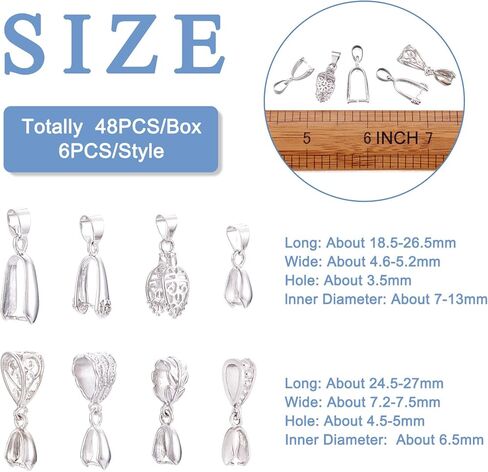 Craftdady 12 قطعة من الفضة الاسترليني كفالات قرصة & كبس على الكفالات للمعلقات، قرصة كليب موصلات المجوهرات المعلقات المشبك وصلات شماعات موصلات لصنع المجوهرات الساحرة المتدلية in Kuwait