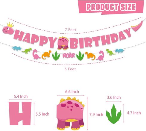 زينة حفلات اعياد الميلاد بتصميم ديناصور للفتيات الصغيرات، لوازم حفلات الديناصورات الديناصورات الزهرية للبنات الصغيرات - لافتة وكعك وزينة كب كيك وبالونات in Kuwait
