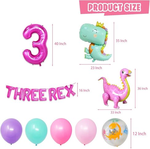 زينة حفلات اعياد الميلاد بتصميم ديناصور للفتيات الصغيرات، لوازم حفلات الديناصورات الديناصورات الزهرية للبنات الصغيرات - لافتة وكعك وزينة كب كيك وبالونات in Kuwait