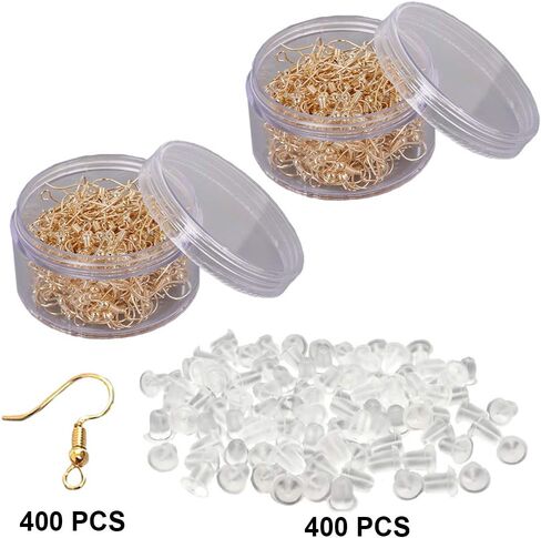 Earring Hooks with Earring Backs Set Surgical Stainless Steel Ear Hooks Soft Silicone Earring Backings for DIY Jewelry Making Hypoallergenic Bead Spring Fish Hook Earrings Accessories 400 Pack in Kuwait