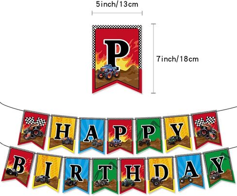 45 قطعة Monster Truck لوازم حفلات عيد الميلاد هدايا حفلات الوحش شاحنة شكل لافتة عيد ميلاد سعيد بالونات كعكة أعلى in Kuwait