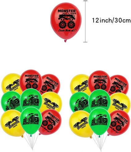 45 قطعة Monster Truck لوازم حفلات عيد الميلاد هدايا حفلات الوحش شاحنة شكل لافتة عيد ميلاد سعيد بالونات كعكة أعلى in Kuwait