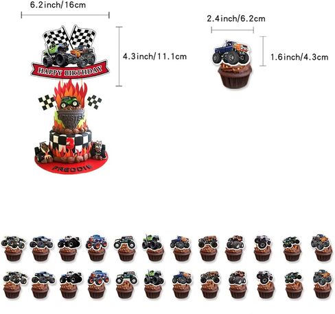 45 قطعة Monster Truck لوازم حفلات عيد الميلاد هدايا حفلات الوحش شاحنة شكل لافتة عيد ميلاد سعيد بالونات كعكة أعلى in Kuwait