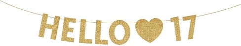 Gold Happy 17th Birthday Banner, Glitter 17 Years Old Boy or Girl Party Decorations, Supplies in Saudi Arabia