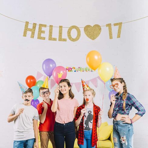 Gold Happy 17th Birthday Banner, Glitter 17 Years Old Boy or Girl Party Decorations, Supplies in Saudi Arabia