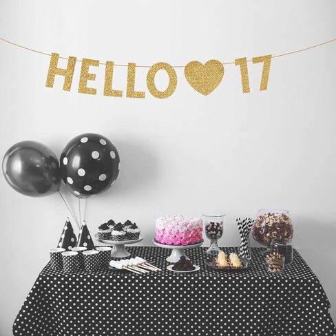 Gold Happy 17th Birthday Banner, Glitter 17 Years Old Boy or Girl Party Decorations, Supplies in Saudi Arabia