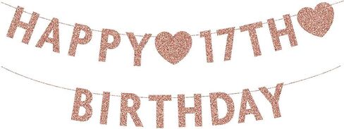 Gold Happy 17th Birthday Banner, Glitter 17 Years Old Boy or Girl Party Decorations, Supplies in Saudi Arabia