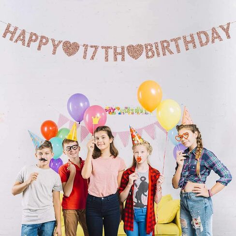 Gold Happy 17th Birthday Banner, Glitter 17 Years Old Boy or Girl Party Decorations, Supplies in Saudi Arabia