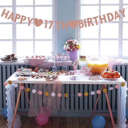 Gold Happy 17th Birthday Banner, Glitter 17 Years Old Boy or Girl Party Decorations, Supplies in Saudi Arabia