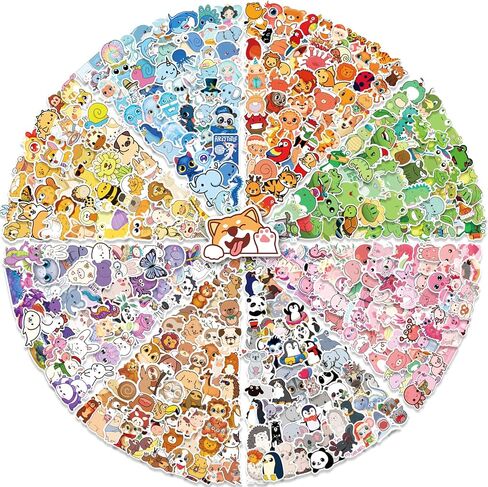 لايفبي ملصقات حيوانات لطيفة، 600 قطعة من ملصقات زجاجات المياه للاطفال، ملصقات جمالية من الفينيل المقاوم للماء للابتوب ولوح التزلج والجوال وحزم الملصقات للمراهقات والفتيات in Kuwait