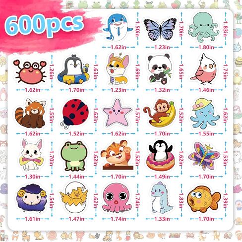 لايفبي ملصقات حيوانات لطيفة، 600 قطعة من ملصقات زجاجات المياه للاطفال، ملصقات جمالية من الفينيل المقاوم للماء للابتوب ولوح التزلج والجوال وحزم الملصقات للمراهقات والفتيات in Kuwait