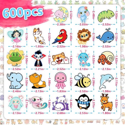 لايفبي ملصقات حيوانات لطيفة، 600 قطعة من ملصقات زجاجات المياه للاطفال، ملصقات جمالية من الفينيل المقاوم للماء للابتوب ولوح التزلج والجوال وحزم الملصقات للمراهقات والفتيات in Kuwait