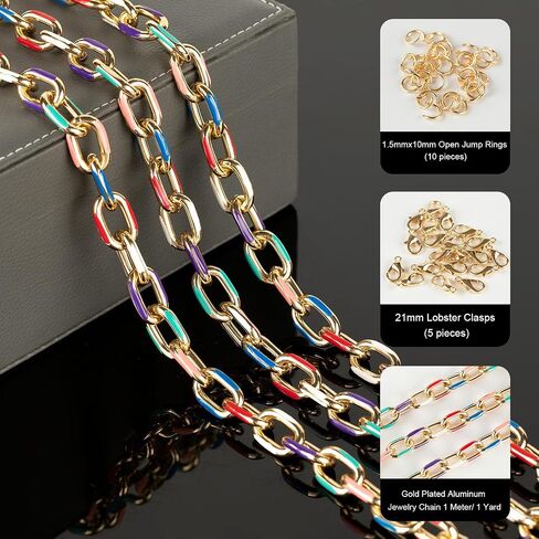 YOUBEIYEE 1 Yard Blue Enamel Paperclip Chains for Jewelry Making Gold Plated Aluminum Jewelry Making Chain Bulks with Jump Rings and Lobster Clasps in Kuwait