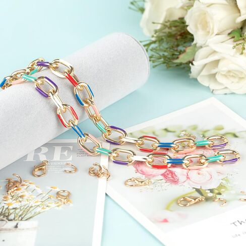YOUBEIYEE 1 Yard Blue Enamel Paperclip Chains for Jewelry Making Gold Plated Aluminum Jewelry Making Chain Bulks with Jump Rings and Lobster Clasps in Kuwait