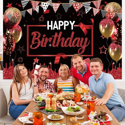 زينة حفلات عيد الميلاد الأحمر والأسود للرجال والنساء - قوس قوس أحمر وأسود وذهبي مع خلفية عيد ميلاد سعيد حمراء وغطاء طاولة لمستلزمات الحفلات بوي جيرل بادي in Kuwait