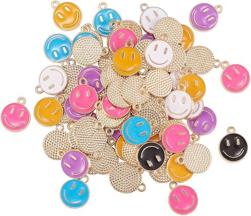 LiQunSweet 100 Pcs Randomly Colored Enamel Charms Smiling Face Charm Bulk Lot for Bracelet Necklace Jewelry Making - 14.5x12mm in Saudi Arabia
