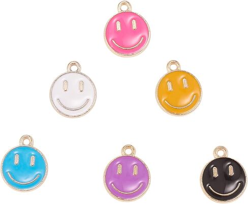 LiQunSweet 100 Pcs Randomly Colored Enamel Charms Smiling Face Charm Bulk Lot for Bracelet Necklace Jewelry Making - 14.5x12mm in Saudi Arabia