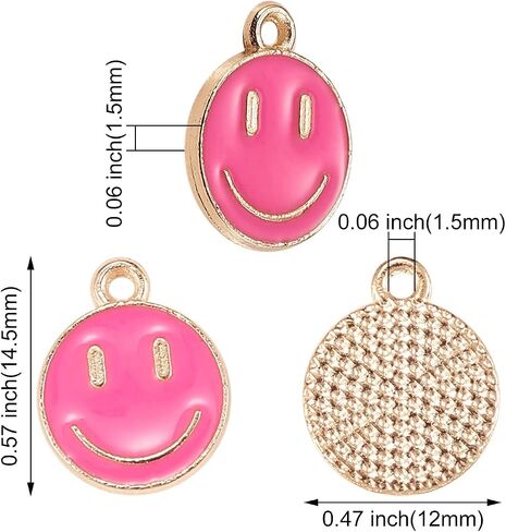 LiQunSweet 100 Pcs Randomly Colored Enamel Charms Smiling Face Charm Bulk Lot for Bracelet Necklace Jewelry Making - 14.5x12mm in Saudi Arabia