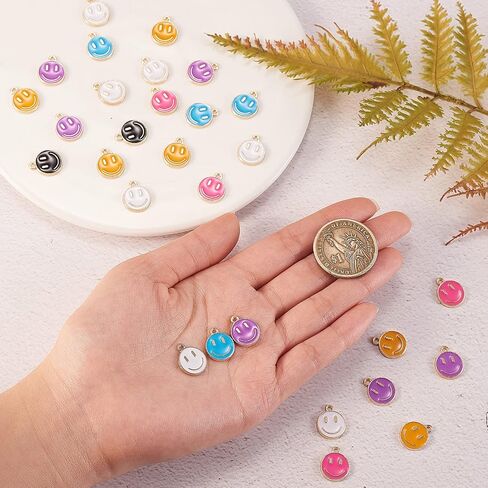 LiQunSweet 100 Pcs Randomly Colored Enamel Charms Smiling Face Charm Bulk Lot for Bracelet Necklace Jewelry Making - 14.5x12mm in Saudi Arabia