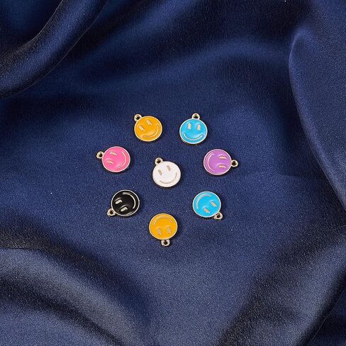 LiQunSweet 100 Pcs Randomly Colored Enamel Charms Smiling Face Charm Bulk Lot for Bracelet Necklace Jewelry Making - 14.5x12mm in Saudi Arabia