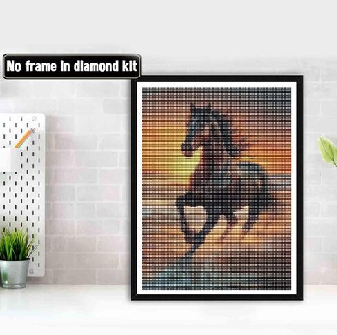 مجموعات الطلاء الماسي 5D من Bimkole، حصان الجري، حيوانات الحفر الكاملة DIY مجموعة تطريز حجر الراين مع الماس الفن حسب الأرقام مجموعات عبر الغرز ديكور جدار المنزل 12 × 16 بوصة in Kuwait
