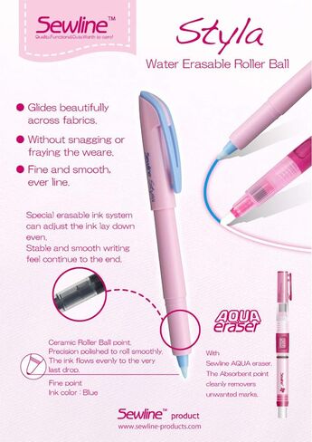 Premium Quality Sewline Styla Fabric Marker Water Erasable Ink Super Smooth Ceramic Point Designed for Fine Fabrics Quilting Notion in Kuwait
