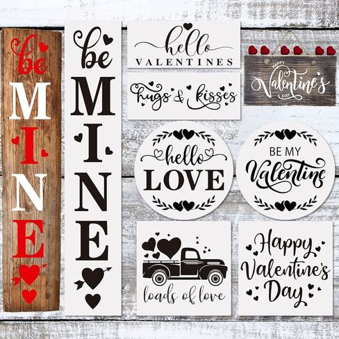 Whaline Valentine's Day Stencils for Painting on Wood 9Pcs Reusable Be Mine Porch Sign Drawing Stencil Love Truck Hugs & Kisses Loads of Love Painting Template for DIY Art Crafts Fabric Scrapbook in Saudi Arabia