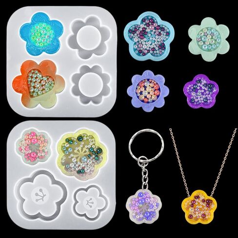 FineInno 2 Pcs Flower Shaker Molds for Epoxy Resin Cherry Blossom Quicksand Silicone Molds Pendant Jewelry Making DIY Casting Art Craft Home Decoration in Saudi Arabia
