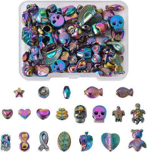 Cheriswelry 80Pcs 5.5-15mm Assorted Rack Plating Alloy Beads Rainbow Heart Skull Infinity Fish Alloy Beads Metal Star Tortoise Leaf Beads for DIY Necklace Bracelet Earring in Saudi Arabia