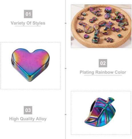 Cheriswelry 80Pcs 5.5-15mm Assorted Rack Plating Alloy Beads Rainbow Heart Skull Infinity Fish Alloy Beads Metal Star Tortoise Leaf Beads for DIY Necklace Bracelet Earring in Saudi Arabia