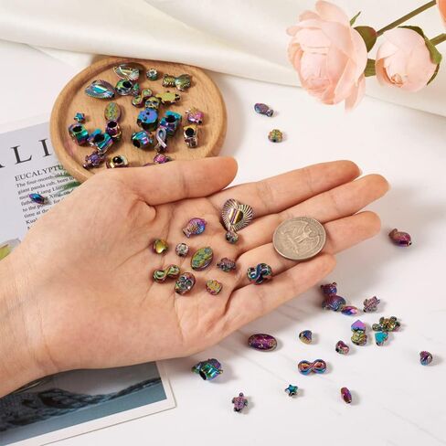 Cheriswelry 80Pcs 5.5-15mm Assorted Rack Plating Alloy Beads Rainbow Heart Skull Infinity Fish Alloy Beads Metal Star Tortoise Leaf Beads for DIY Necklace Bracelet Earring in Saudi Arabia