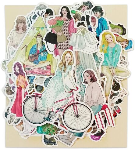 52 Pieces Kawaii Girl Planner Stickers Pack,Lovely Fashion People DIY Decorative Sticker for Journaling Scrapbooking Adult Water Bottle Travel Case Car Skateboard Motorcycle Bicycle Luggage Guitar Bike Decal in Kuwait