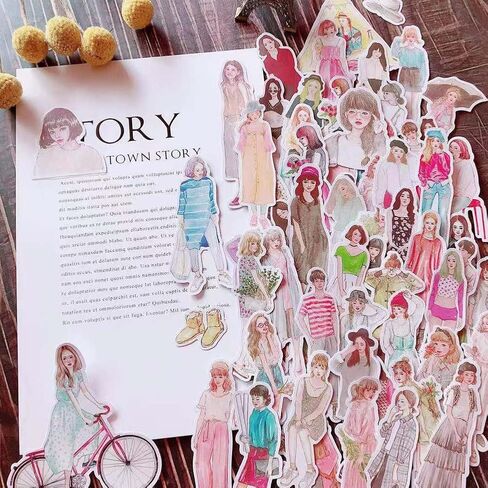 52 Pieces Kawaii Girl Planner Stickers Pack,Lovely Fashion People DIY Decorative Sticker for Journaling Scrapbooking Adult Water Bottle Travel Case Car Skateboard Motorcycle Bicycle Luggage Guitar Bike Decal in Kuwait