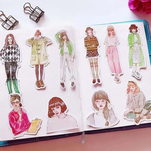 52 Pieces Kawaii Girl Planner Stickers Pack,Lovely Fashion People DIY Decorative Sticker for Journaling Scrapbooking Adult Water Bottle Travel Case Car Skateboard Motorcycle Bicycle Luggage Guitar Bike Decal in Kuwait