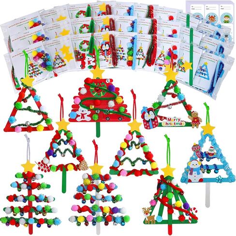 Winlyn 27 Sets Christmas Craft Kits Winter Crafts Popsicle Stick Christmas Tree Ornaments Decorations Art Sets Craft Sticks Christmas Foam Stickers for Kids Holiday Classroom Activities Party Favors in Saudi Arabia
