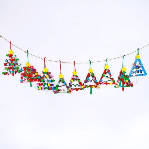 Winlyn 27 Sets Christmas Craft Kits Winter Crafts Popsicle Stick Christmas Tree Ornaments Decorations Art Sets Craft Sticks Christmas Foam Stickers for Kids Holiday Classroom Activities Party Favors in Saudi Arabia