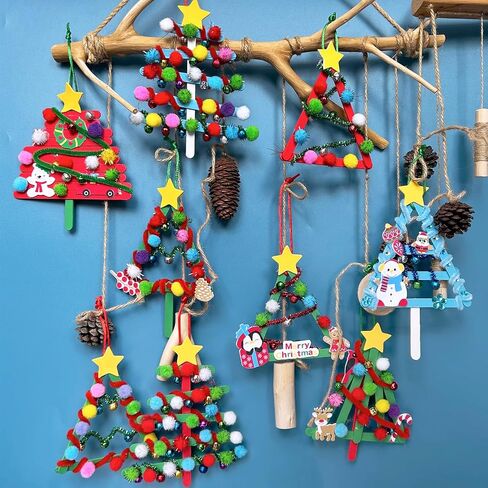 Winlyn 27 Sets Christmas Craft Kits Winter Crafts Popsicle Stick Christmas Tree Ornaments Decorations Art Sets Craft Sticks Christmas Foam Stickers for Kids Holiday Classroom Activities Party Favors in Saudi Arabia