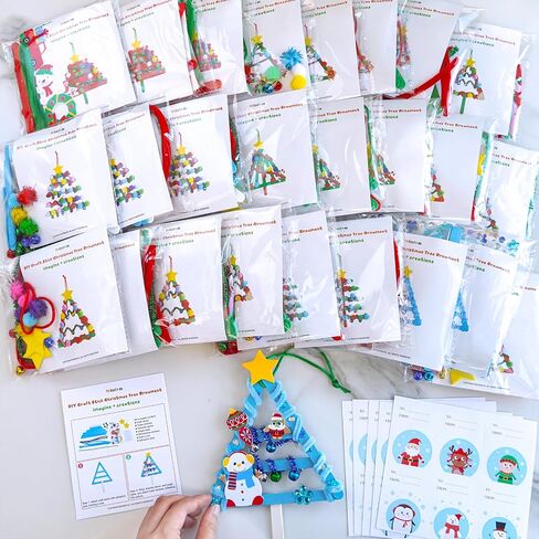 Winlyn 27 Sets Christmas Craft Kits Winter Crafts Popsicle Stick Christmas Tree Ornaments Decorations Art Sets Craft Sticks Christmas Foam Stickers for Kids Holiday Classroom Activities Party Favors in Saudi Arabia